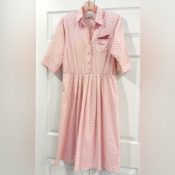 Vintage Petites by Willi Classic Shirt Waist Dress  pink dots - Picture 1 of 8